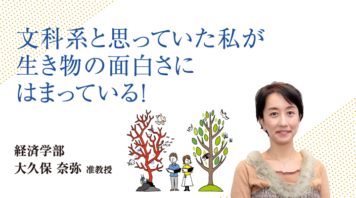 文科系と思っていた私が生き物の面白さにはまっている!。経済学部 大久保  奈弥 准教授